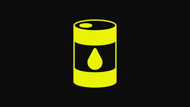 Yellow Barrel oil icon isolated on black background. 4K Video motion graphic animation