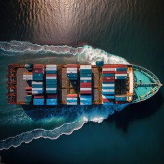 Fototapeta na wymiar Aerial view container ship global business logistics import export freight shipping transportation, Container Ship vessel cargo ship carrier, generative ai
