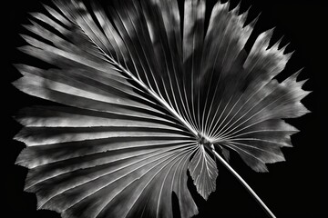 Black and white close up of a Washingtonia filifera leaf. Generative AI