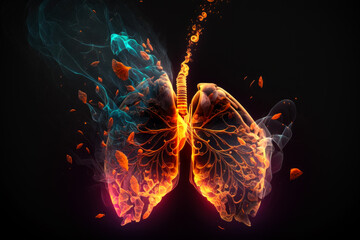 Burning lungs melting on black background, Generative AI

