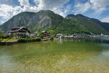 Views of the small town of Hallstatt, Austria, by the Lake Hallstatt, Hallstätter See in German