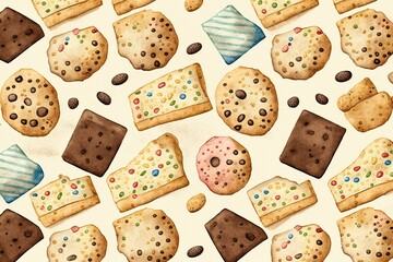 Cookies vintage full background pattern, watercolor, sweet and cute (Ai generated)