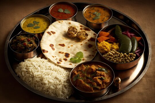 Indian cuisine, Thali. Generative AI