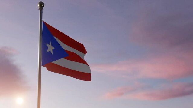 Animation National Flag Being Raised at Sunrise - Puerto Rico