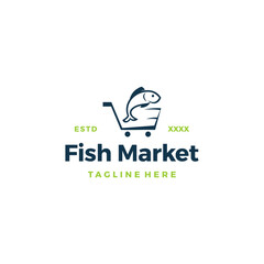 Fish market shop logo design vector illustration