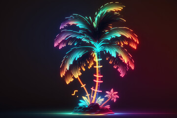 Coconut tree technology background with motion neon light effect, Generative AI

