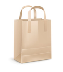 Kraft Paper shopping bag Mockup isolated realistic packaging for supermarket or grocery store. Design on white transparent background. With handles. Vector illustration