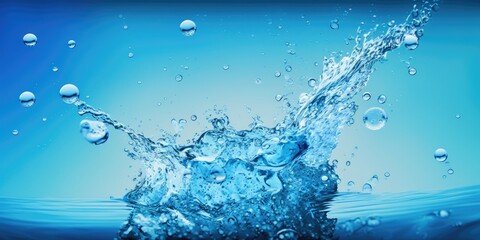 Fototapeta na wymiar splashing clean water texture over a blue background. Generative AI