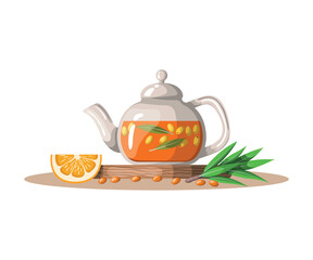 Glass teapot with sea buckthorn tea