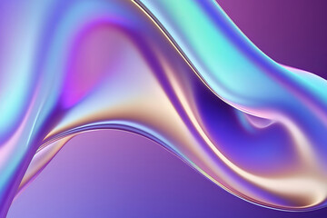 Abstract fluid 3d render holographic iridescent neon curved wave in motion dark background. generative AI digital illustration.