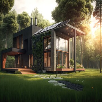 environmentally responsible ecological self-sufficient house. generative ai