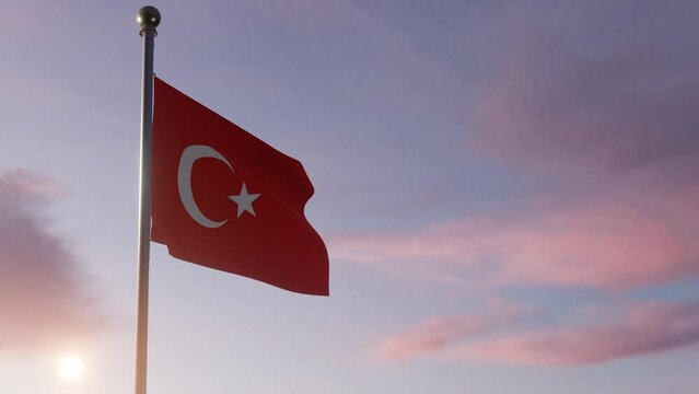 Animation National Flag Being Raised at Sunrise - Turkey
