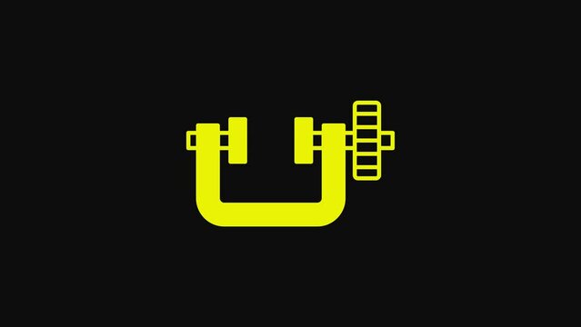 Yellow Clamp and screw tool icon isolated on black background. Locksmith tool. 4K Video motion graphic animation