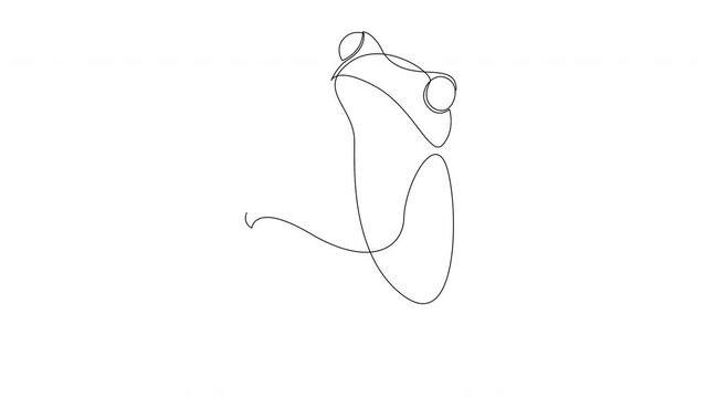 Animated self drawing of single continuous line draw frog. Cute pet animal icon concept. 4K.