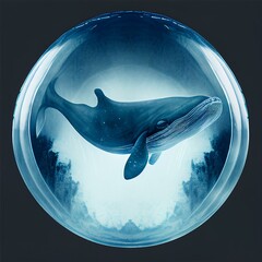  white whale in the soap bubble, sea worls, underwater, cyanotype AI Generated