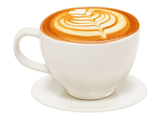 Cup of cappuccino with beautiful latte art. PNG transparency	 - obrazy, fototapety, plakaty