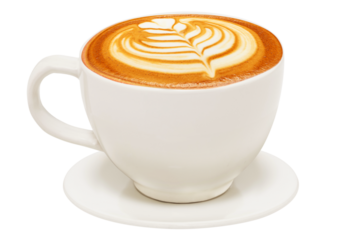 Cup of cappuccino with beautiful latte art. PNG transparency	