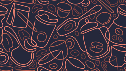 Coffee line abstract print. Vector seamless sketch