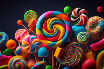 Fototapeta na wymiar Many sweet colorful lollipop. Generative AI
