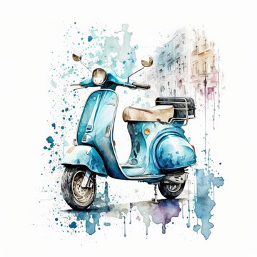 drawing moped paint watercolor Generative AI