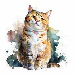 drawing of a cat sitting on a white background paint watercolor Generative AI
