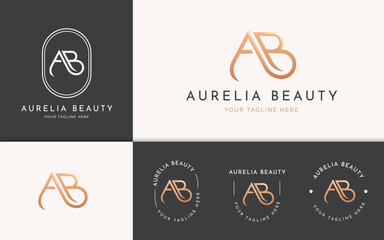 Creative letter A B luxury golden logo design concept. Initial symbol for corporate business identity. Alphabet vector element