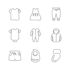 Baby clothes artistic style continuous line icons. Editable stroke.
