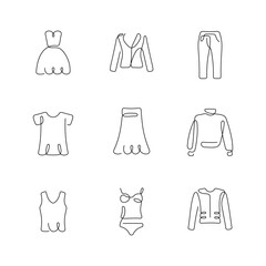 Clothes artistic style continuous line icons. Editable stroke.