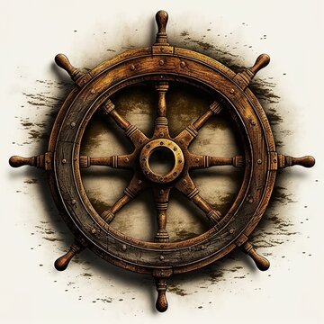 Old vintage ship steering wheel sailboat generative ai