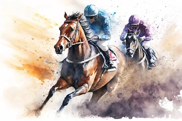 Outdoor kussens Horse racing illustrations drawing generative ai © Arisctur