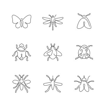 Insects artistic style continuous line icons. Editable stroke.