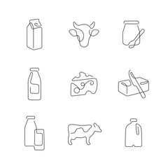 Milk products artistic style continuous line icons. Editable stroke.