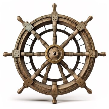 Old vintage ship steering wheel sailboat generative ai