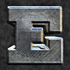 Capital letter E in 3D, glossy burnished metal