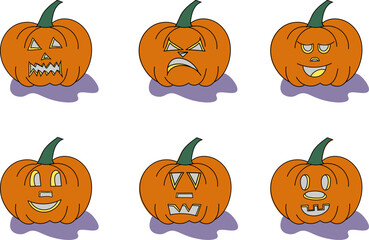Icon set of funny cartoon halloween pumpkins