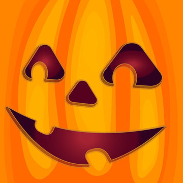 Halloween pumpkin face and yellow square backgrounds. Carved pumpkin