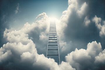 Fototapeta na wymiar Stairway to heaven. Success, business rise concept. Ladder going up to sky cloud. Generative AI