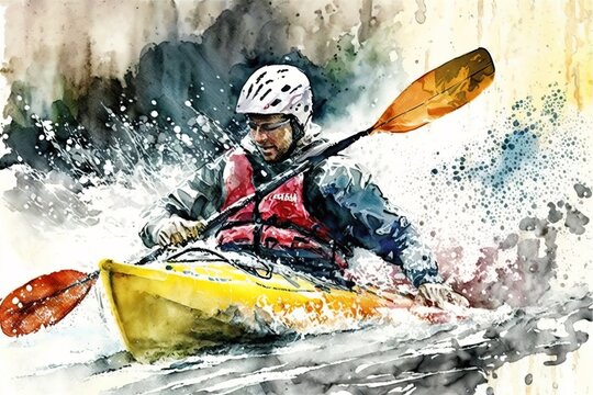 Kayaking in the river outdoor sport illustrations generative ai