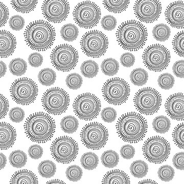 Black and white seamless pattern with sun symbol african motif