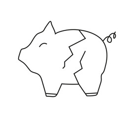 Broken piggy bank. Financial crisis icon in line style. Broken wallet icon for logo, web, app, UI. Bankrupt, poverty, graph down