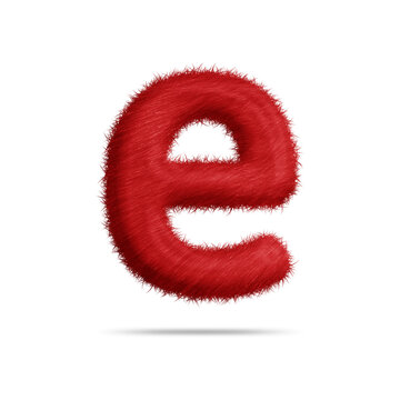 Small alphabet letter e design with red fur texture
