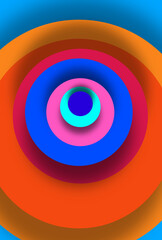 The image is formed by large colored circles and below them shadows falling on different sides