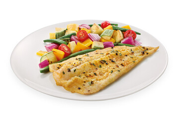Filé de peixe com legumes grelhado em fundo transparente - peixe com legumes