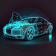 Naklejka premium EV car with charging station charger in the background, Generative AI