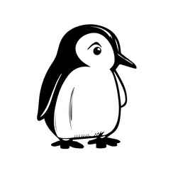 Penguin in cartoon black and white style for coloring. Vector illustration