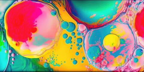 bubbles made of colorful acrylic. Background with a mixed texture and abstract pen design template. fluid colored background. wallpaper design poster in oil. design model. Flowing art. Generative AI