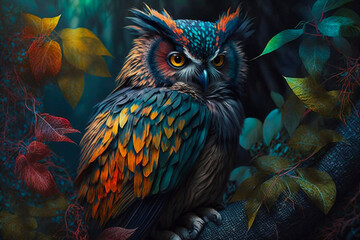 An Owl with Tropical colors. Generative AI