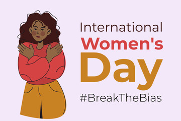 Fototapeta na wymiar International Women's Day. Break The Bias campaign. March 8. dark-skinned young girl crosses her arms.