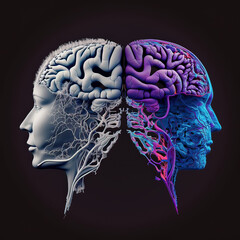 Brain activity and connection between humans, black background, Generative AI