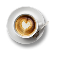 Fototapeta Café crème vue de dessus avec tasse et soucoupe, dessin en forme de cœur dans la crème obraz